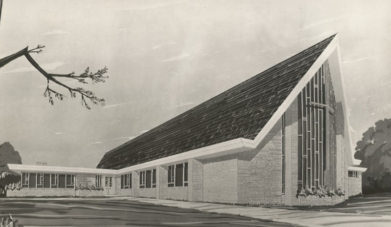 800 Architect drawing of the current building 1956
